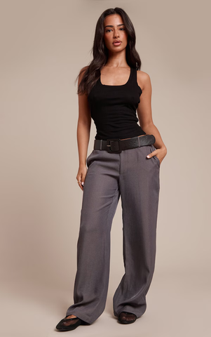 Petite Chocolate Belted Wide leg Trousers