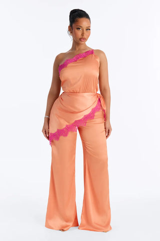 Valeria Satin Waist Scarf Wide Leg Jumpsuit