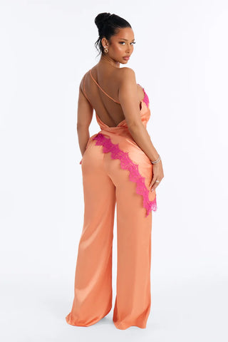 Valeria Satin Waist Scarf Wide Leg Jumpsuit