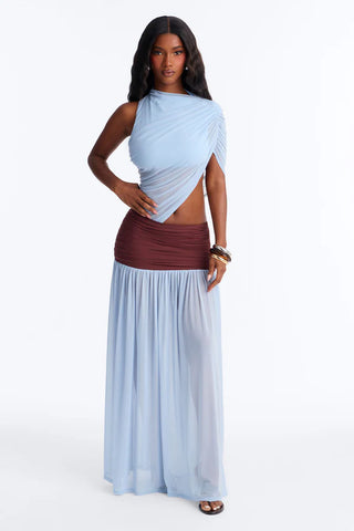Delilah Draped Mesh Maxi Dress