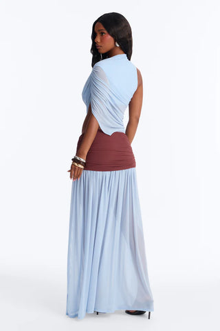 Delilah Draped Mesh Maxi Dress