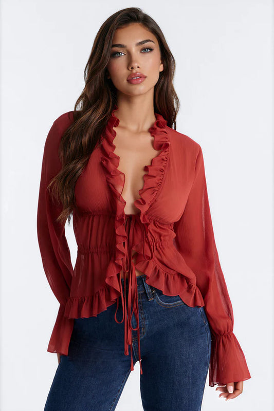About Me Flyaway Chiffon Ruffle Top