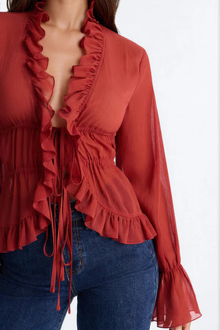 About Me Flyaway Chiffon Ruffle Top