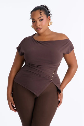 Riley Ruched Off Shoulder Asymmetrical Top