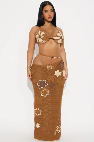 Island Bloom Crochet Maxi Skirt Set - Yellow/combo