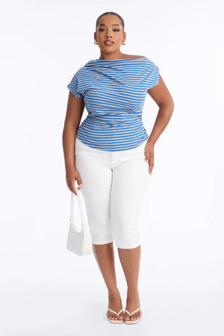 Celene Striped Off Shoulder Short Sleeve Top