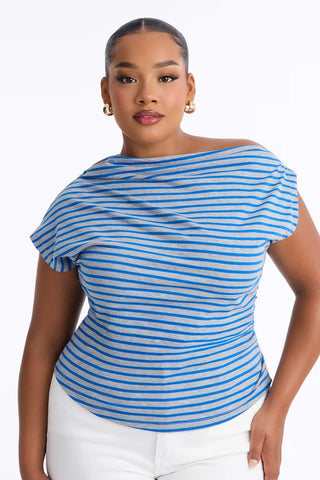 Celene Striped Off Shoulder Short Sleeve Top