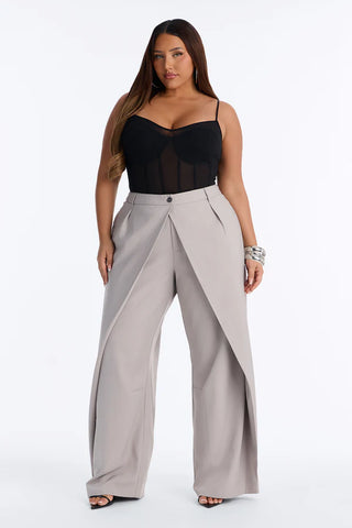 Margaret Solid Wide Leg Front Wrap Trouser Pant