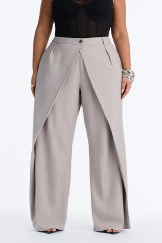 Margaret Solid Wide Leg Front Wrap Trouser Pant