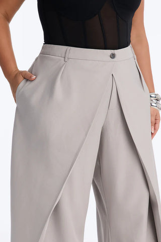 Margaret Solid Wide Leg Front Wrap Trouser Pant