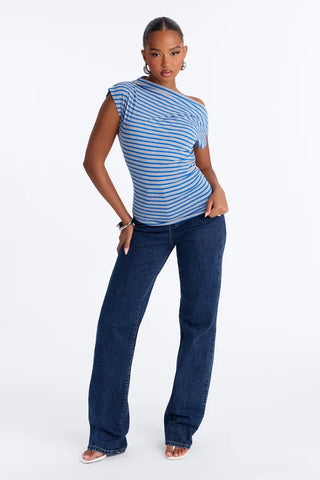 Celene Striped Off Shoulder Short Sleeve Top