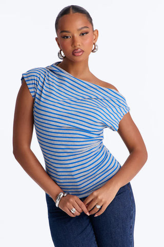 Celene Striped Off Shoulder Short Sleeve Top