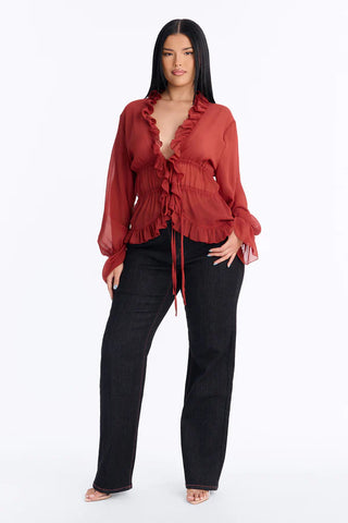 About Me Flyaway Chiffon Ruffle Top