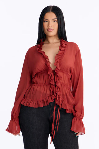 About Me Flyaway Chiffon Ruffle Top
