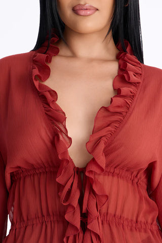 About Me Flyaway Chiffon Ruffle Top