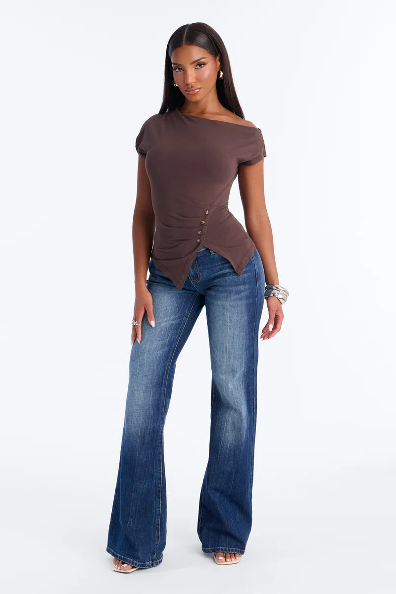Riley Ruched Off Shoulder Asymmetrical Top