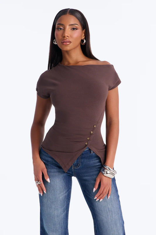 Riley Ruched Off Shoulder Asymmetrical Top