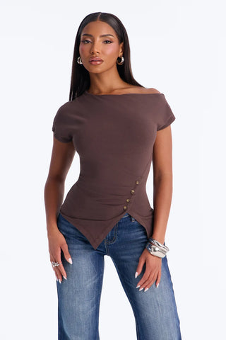 Riley Ruched Off Shoulder Asymmetrical Top