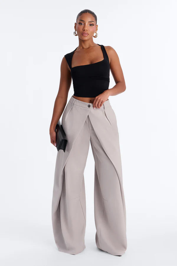 Margaret Solid Wide Leg Front Wrap Trouser Pant