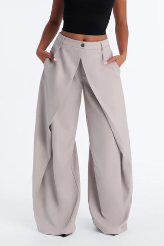 Margaret Solid Wide Leg Front Wrap Trouser Pant