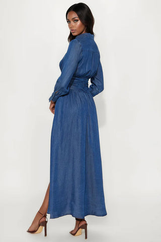 Greta Denim Maxi Dress - Denim