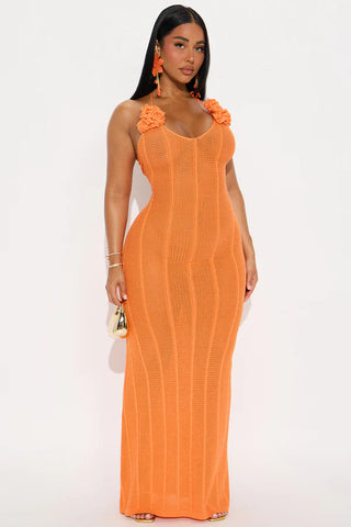 Lover Girl Crochet Maxi Dress - Orange