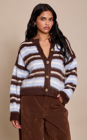 Petite Stripe Brushed Knit Cardigan