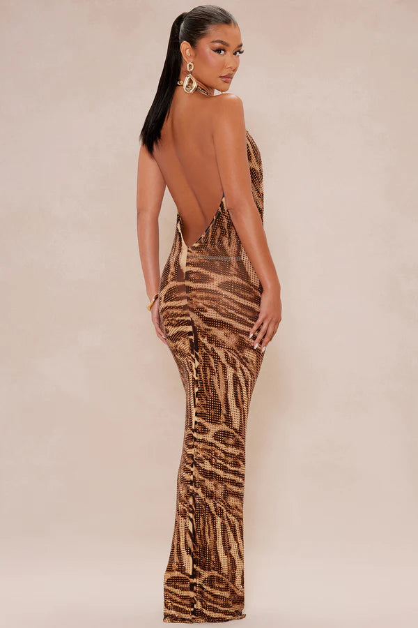 Alexis Rhinestone Maxi Dress XS / Chocolate