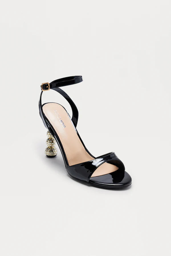 Embrey Rhinestone Ankle Strap Heels - Black