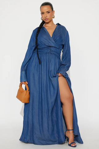 Greta Denim Maxi Dress - Denim