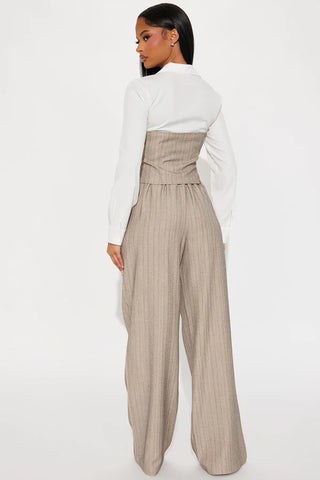 In Attendance Pinstripe Wide Leg Pant Set - Black
