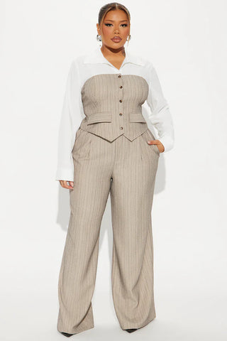 In Attendance Pinstripe Wide Leg Pant Set - Black