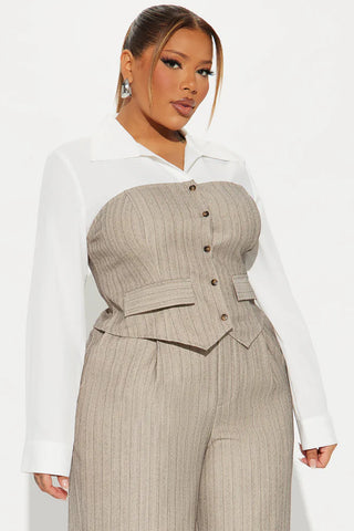In Attendance Pinstripe Wide Leg Pant Set - Black