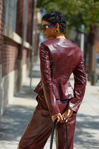 Gianna Fitted Faux Leather Blazer