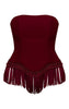 Shape Burgundy Beaded Fringe Hem Bandeau Top