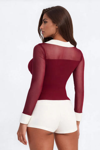 Strictly Yours Ruched Mesh Long Sleeve Shirt