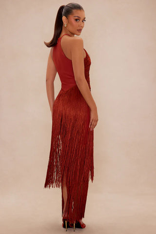 Nolana Fringe Maxi Gown - Rust