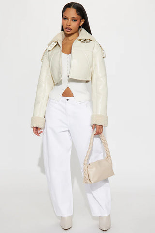 Bad Influence Faux Leather Cropped Jacket