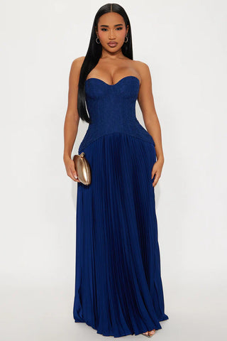 Daniella Lace Corset Pleated Maxi Dress
