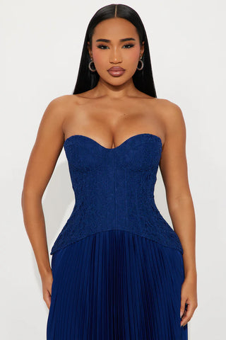 Daniella Lace Corset Pleated Maxi Dress