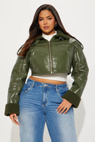 Bad Influence Faux Leather Cropped Jacket