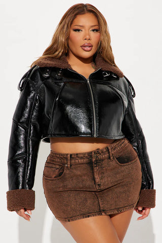 Bad Influence Faux Leather Cropped Jacket