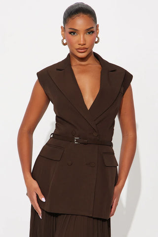 Aria Belted Blazer Pleated Maxi Skirt Set