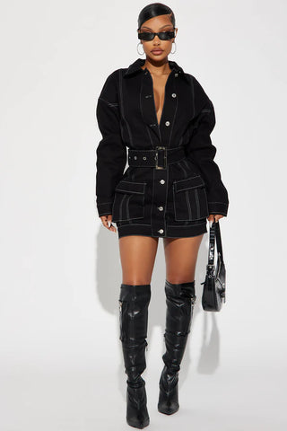 Stephanie Denim Mini Dress - Black