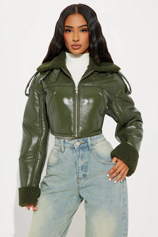 Bad Influence Faux Leather Cropped Jacket