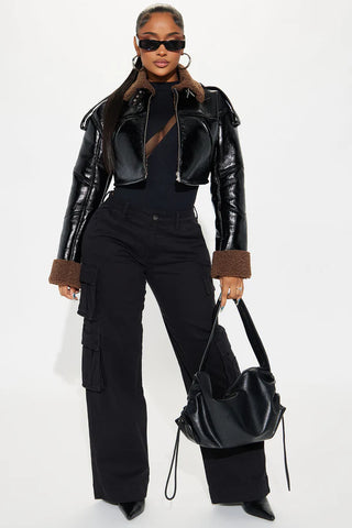 Bad Influence Faux Leather Cropped Jacket
