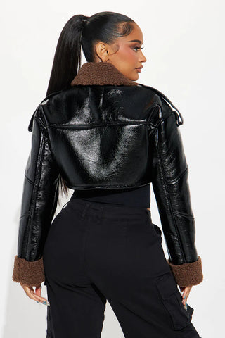 Bad Influence Faux Leather Cropped Jacket