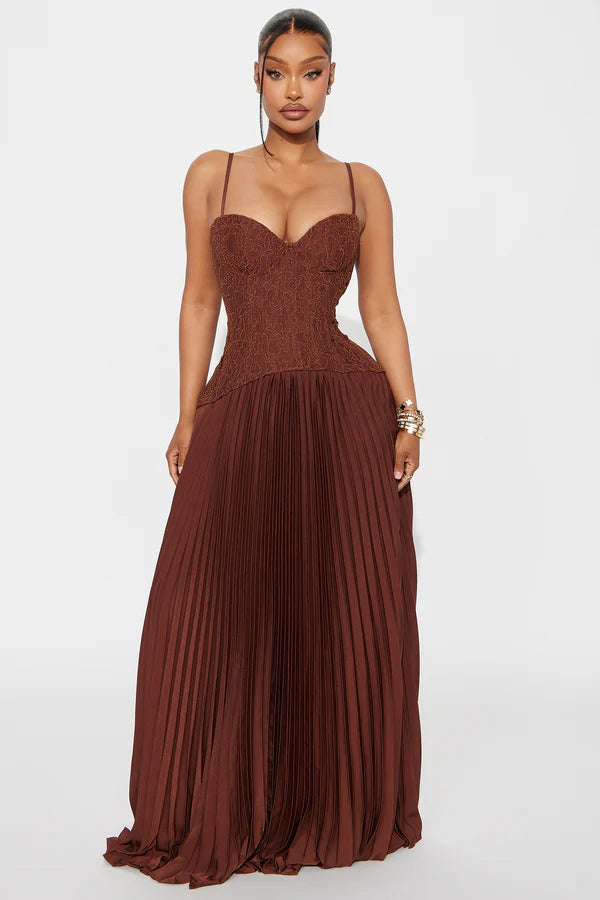 daniella lace corset pleated maxi dress Daniella Lace Corset Pleated Maxi Dress – The Bae Club