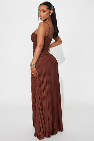 Daniella Lace Corset Pleated Maxi Dress