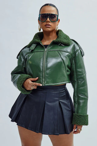 Bad Influence Faux Leather Cropped Jacket